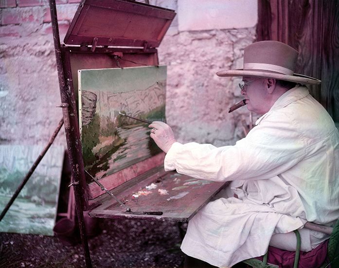 697x551 Winston Churchill Painting. (Nice Hat!) Art Makes You Smart - Nice Hat Painting
