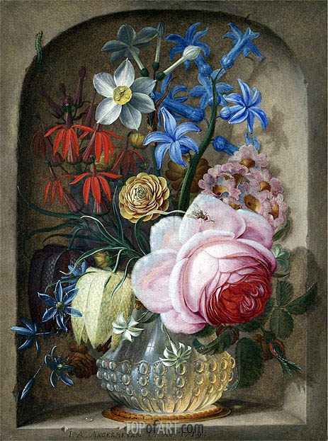 463x623 Flowers In A Vase In A Stone Niche Johann Adalbert Angermeyer - Niche Painting