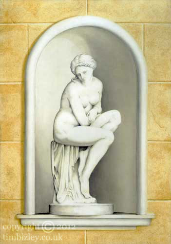 351x500 Trompe L'Oeil Painting Of Marble Statue In Niche - Niche Painting