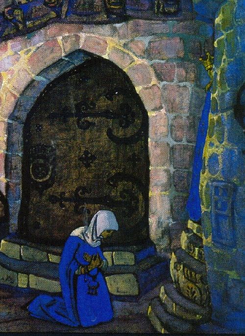 500x686 Russian Painter Nicholas Roerich. In The Monastery. Detail O Ma - Nicholas Roerich Painting