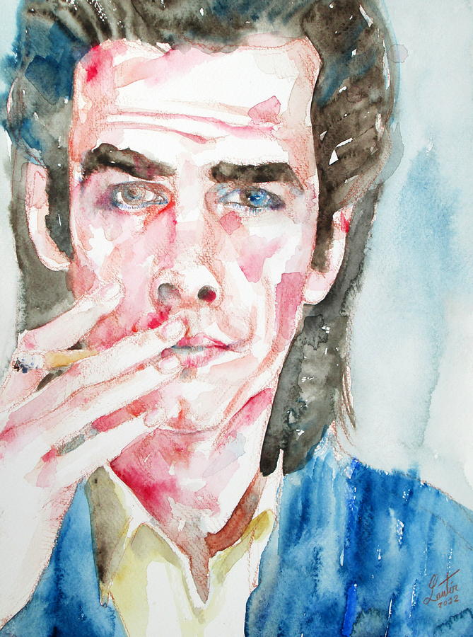669x900 Nick Cave Smoking A Cigarette Watercolor Portrait Painting By - Nick Cave Painting