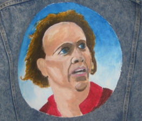 562x480 Oh, Just Nicolas Cage's Face Hand Painted On A Jean Jacket - Nicolas Cage Painting