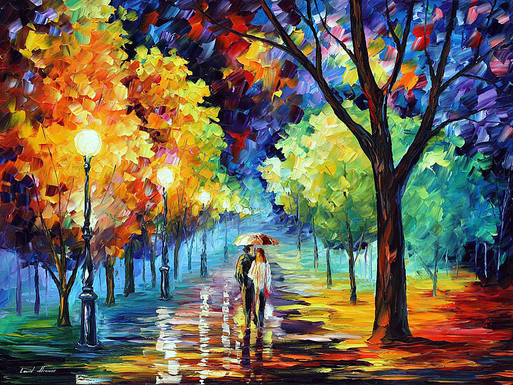 1000x751 Night Alley Palette Knife Oil Painting On Canvas By Leonid - Night Alley Painting