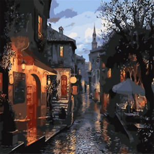 300x300 Picture Painting By Number Modern Abstract Night Alley Old Town - Night Alley Painting