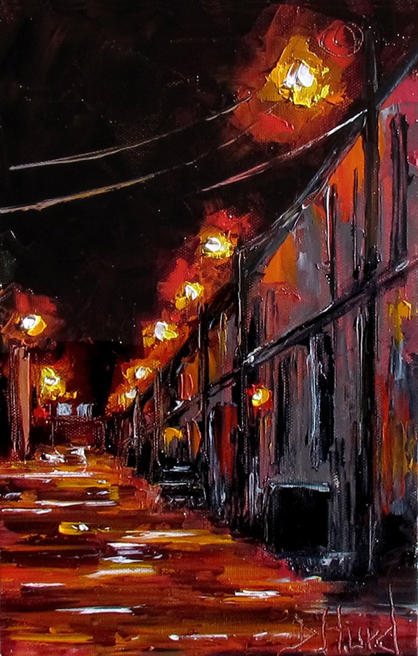 596x936 Cityscape Street Scene Painting Alley Paintings Texture Art By - Night Alley Painting