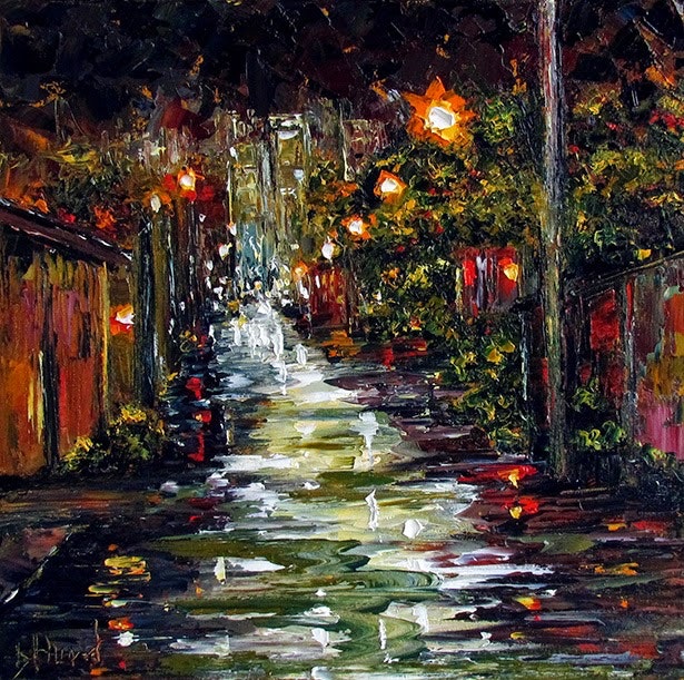 615x611 Cityscape Art Street Scene Painting Rainy Night Alley Paintings By - Night Alley Painting
