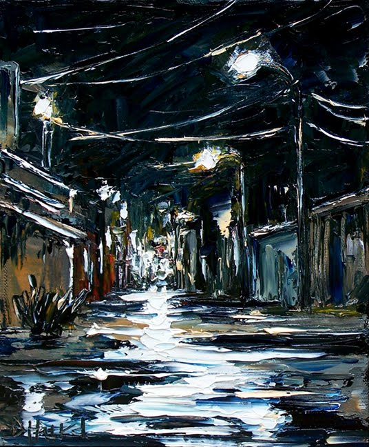 536x648 Debra Hurd Original Paintings And Jazz Art Winter Alley Landscape - Night Alley Painting