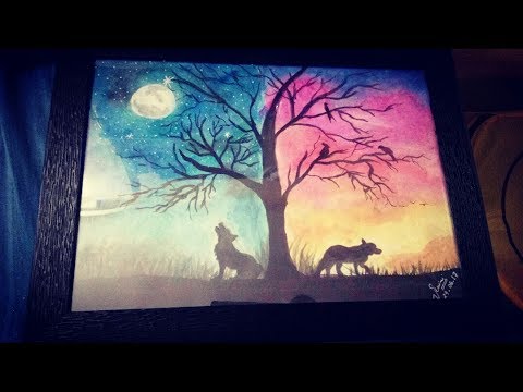 480x360 Painting Day Night Of Wolf Vidiura Paints - Night And Day Painting