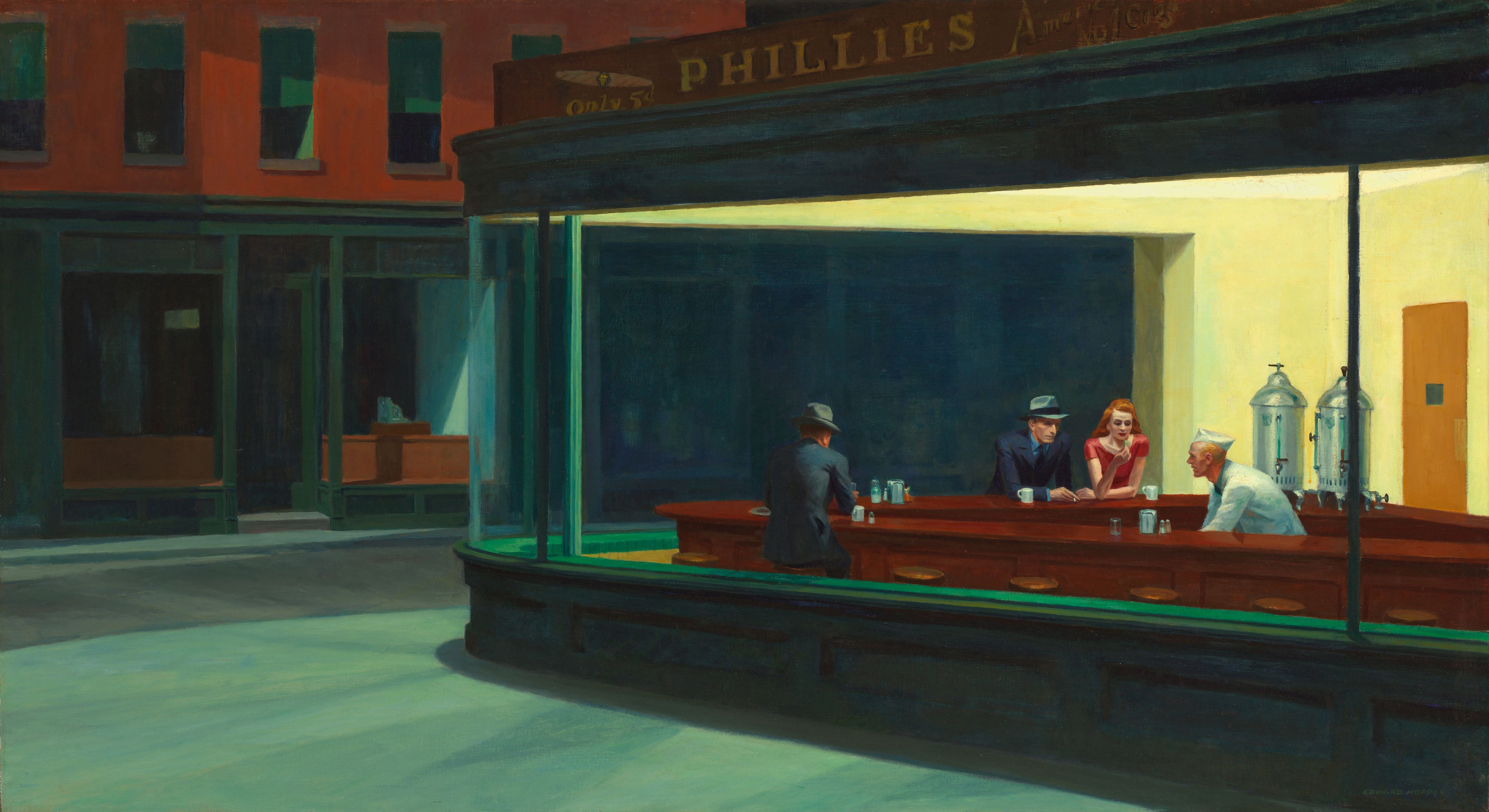 6000x3274 Nighthawks - Night Cafe Painting