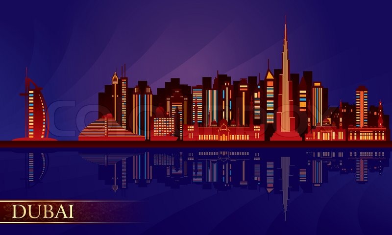800x480 Dubai Night City Skyline Stock Vector Colourbox - Night City Skyline Painting