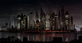 284x150 Matte Painting Wateroneart - Night City Skyline Painting