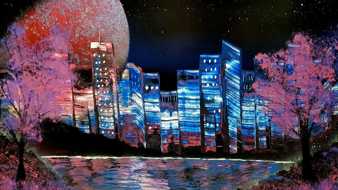 1280x720 Spray Paint Painting Video Of A Night City Skyline .stunning - Night City Skyline Painting