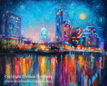 363x292 Austin City Skyline Cityscape Painting - Night City Skyline Painting