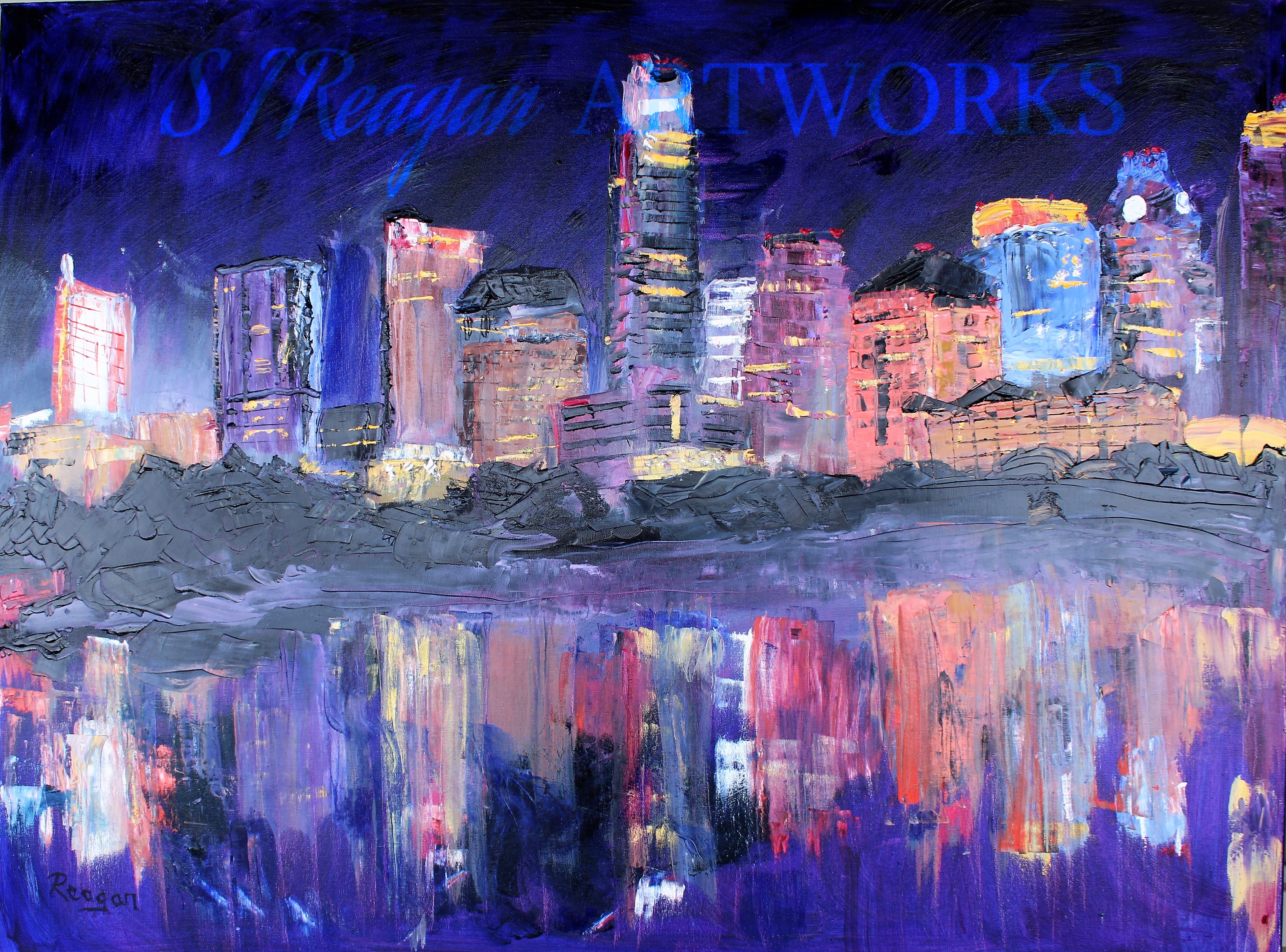 4097x3032 Austin Skyline - Night City Skyline Painting