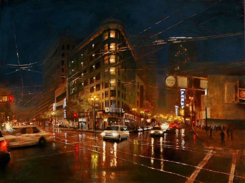 829x620 Oil Paintings By Jonathan Ahn - Night Cityscape Painting