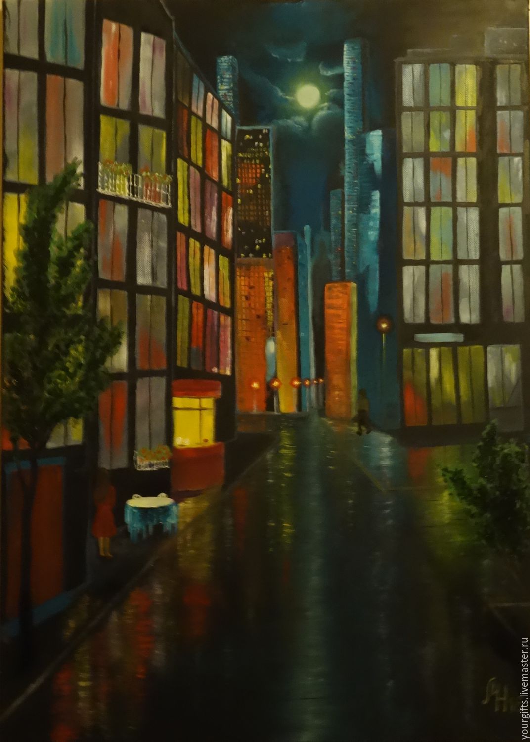 1072x1500 Oil Painting Night City Shop Online On Livemaster - Night Cityscape Painting