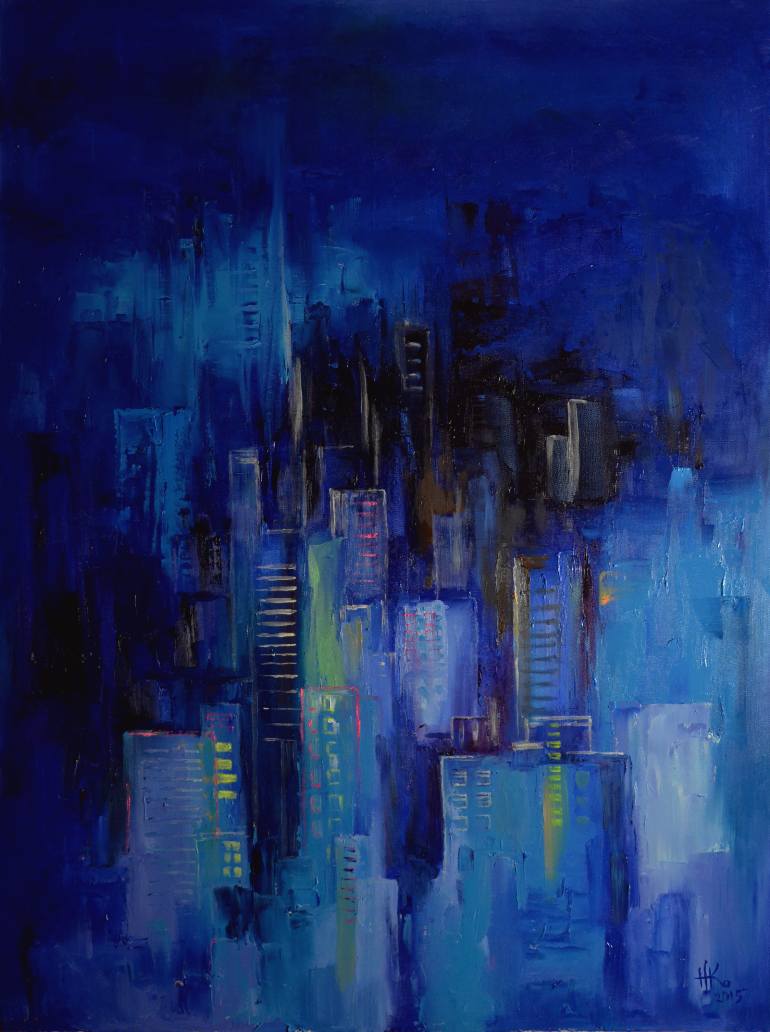 770x1032 Saatchi Art Night City (Painting Is Glowing In The Dark) Painting - Night Cityscape Painting