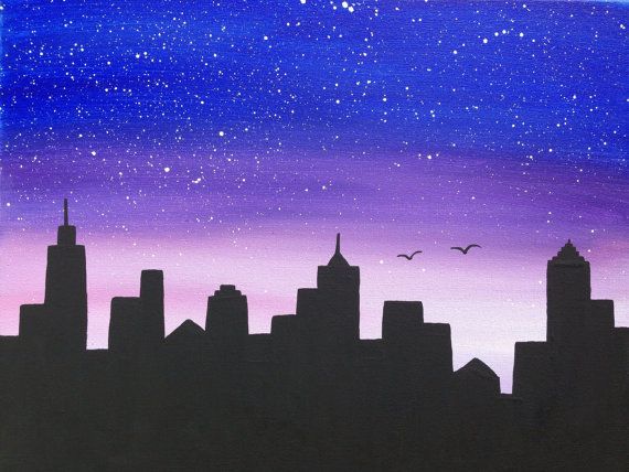 570x428 Cityscape,night Scene,silhouette,16x20,black Painting,blue - Night Cityscape Painting