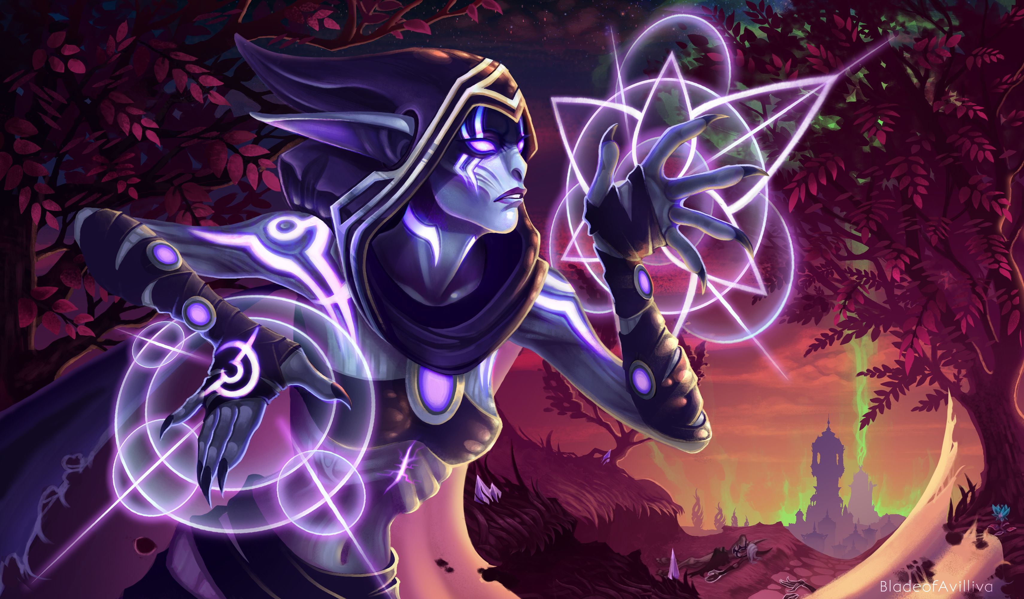 3421x2000 I'Ve Totally Fallen In Love With Suramar, Here's A Painting I Did - Night Elf Painting