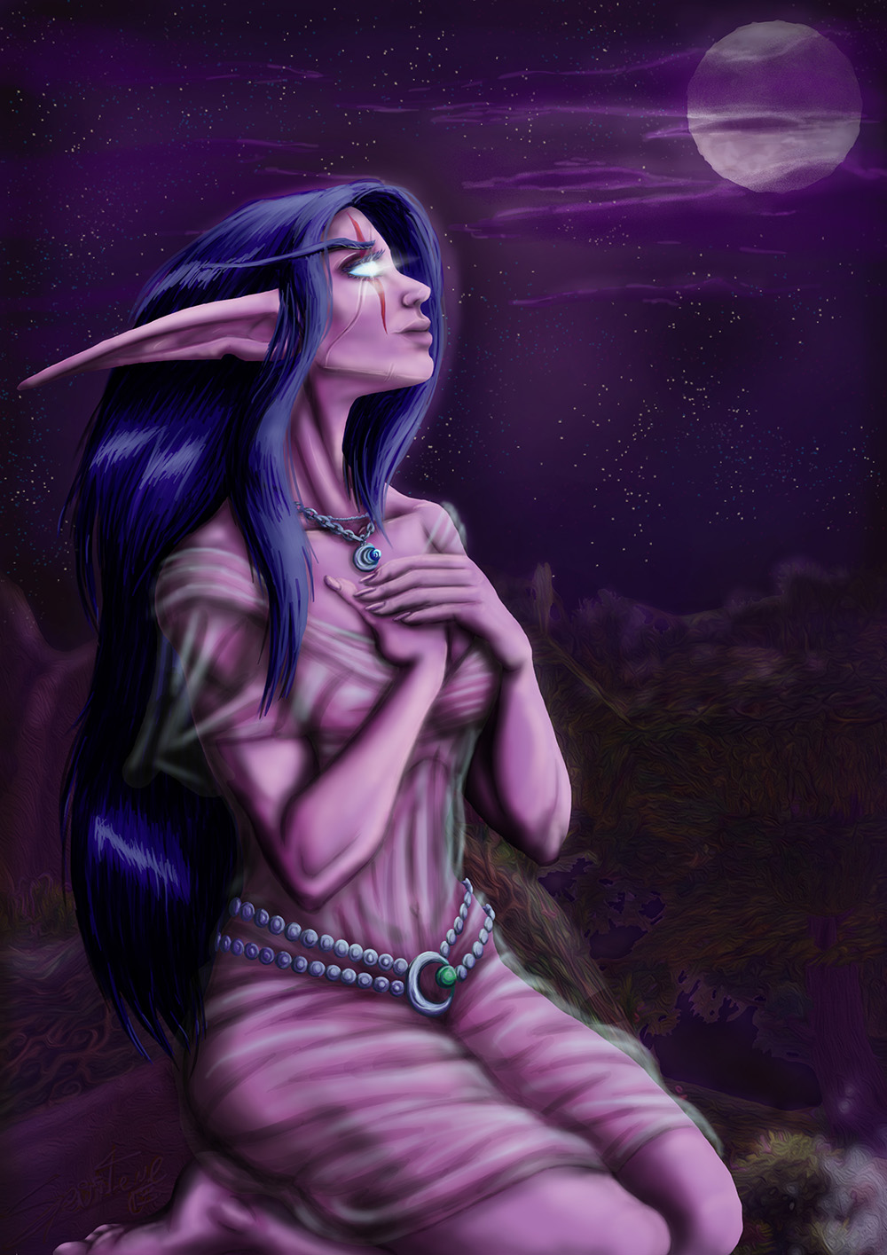1000x1415 Night Elf Priestess2 By Spiriteye - Night Elf Painting