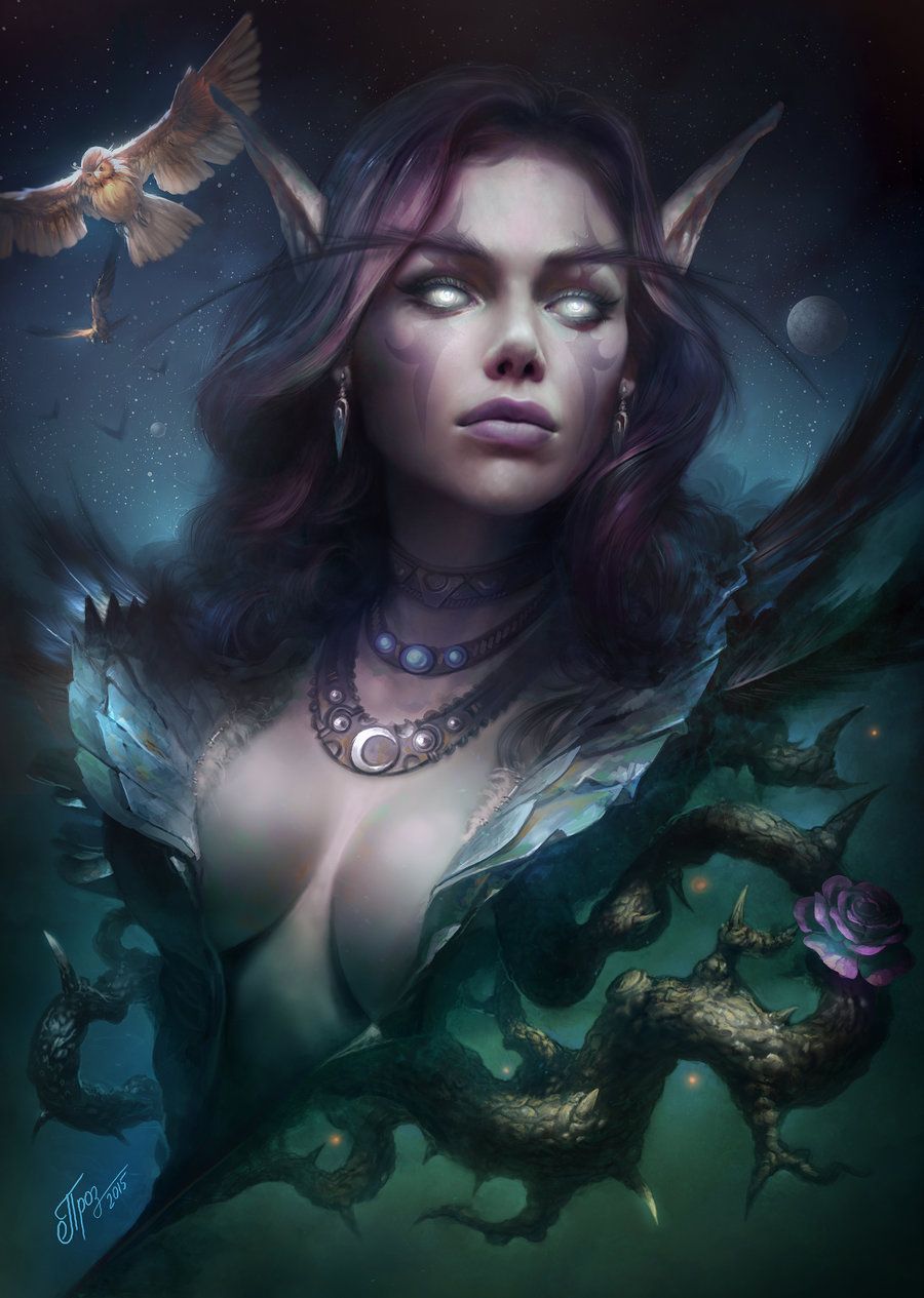 900x1265 Night Song By Tamplierpainter, Night Elf World Of Warcraft Fan Art - Night Elf Painting