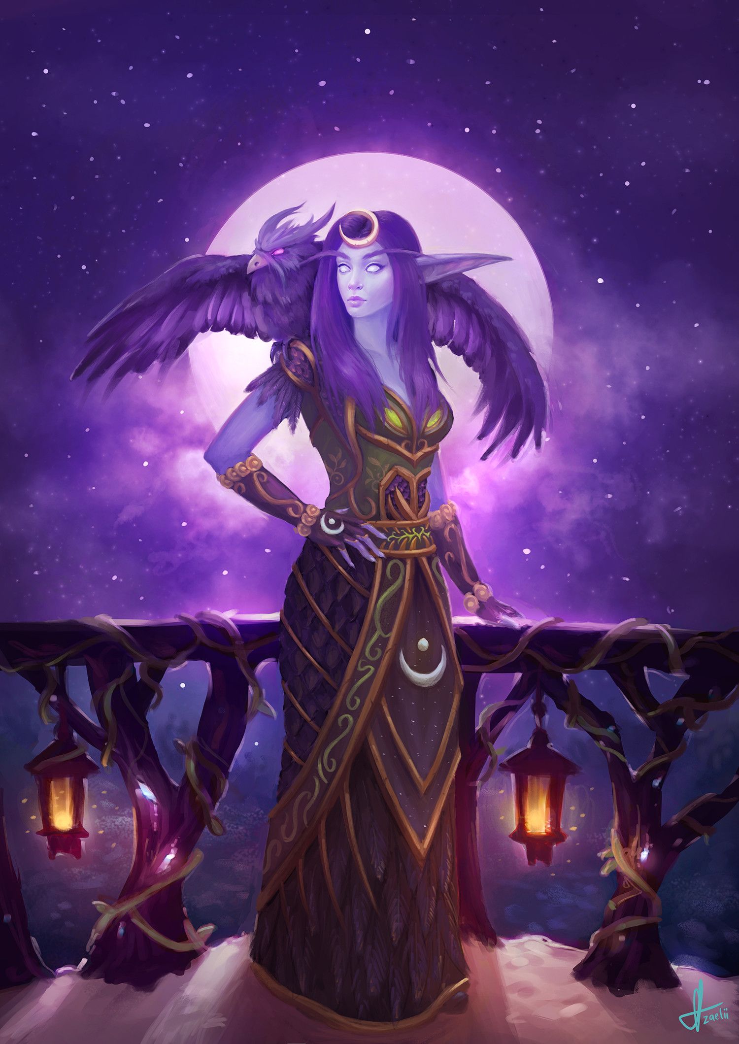 1500x2119 Artstation - Night Elf Painting