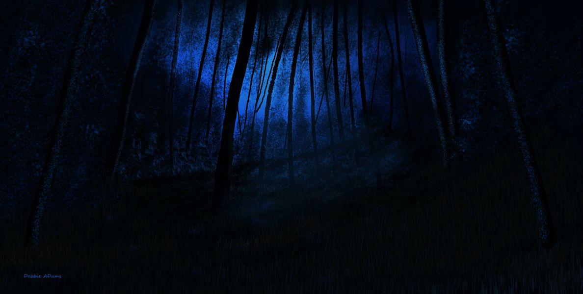 1188x600 Moonlit Forest Adamsart - Night Forest Painting