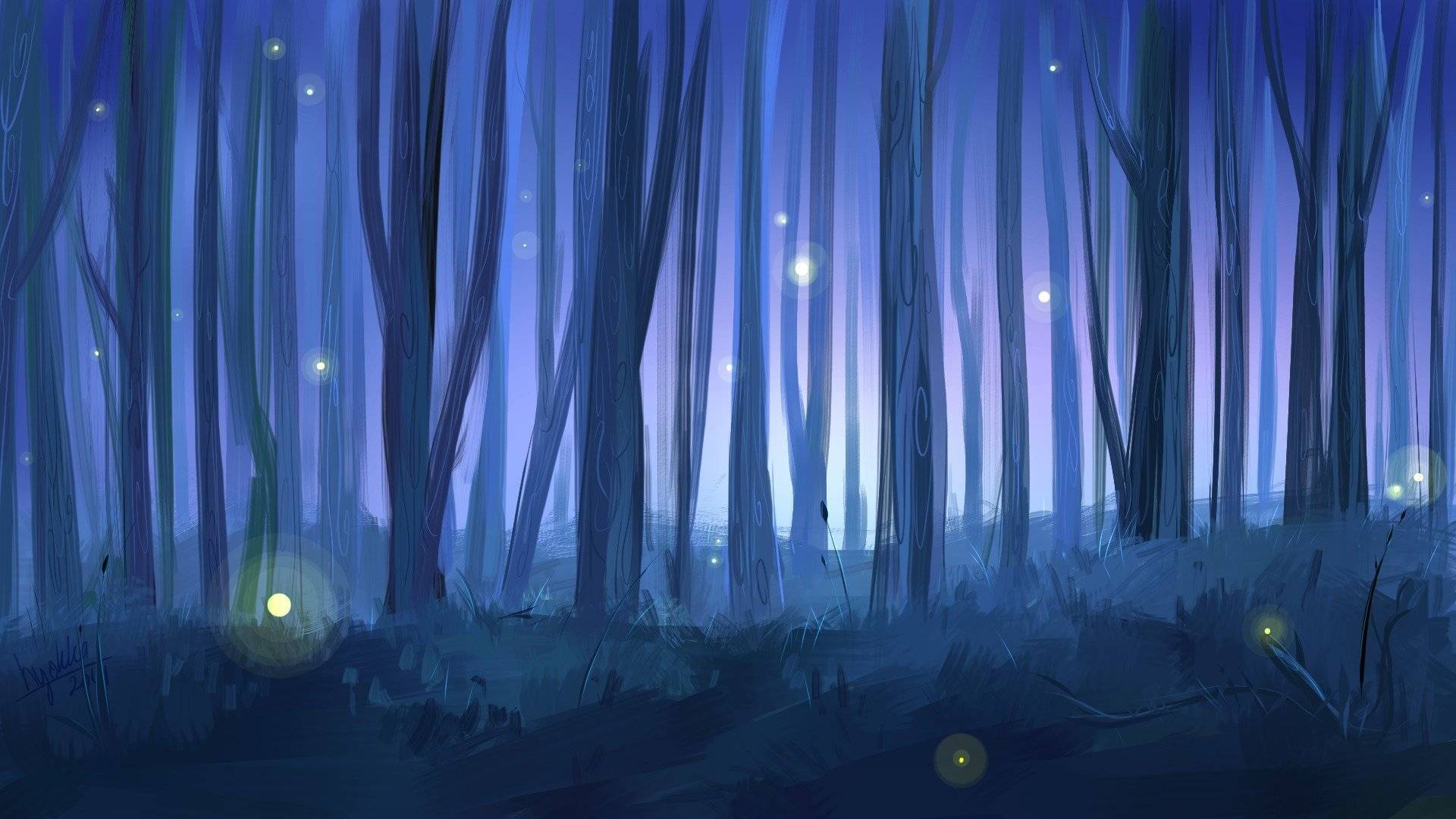1920x1080 Night In Her Forest The Iranian - Night Forest Painting