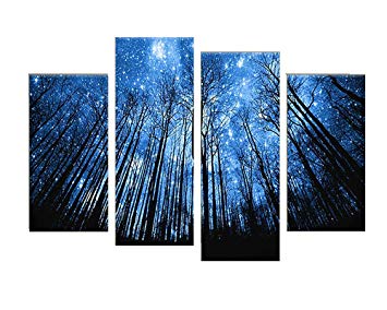 355x284 Berdecia Starry Night Forest Oil Painting Printed - Night Forest Painting