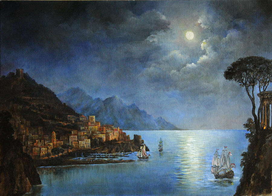 900x648 Classical Landscape. Night Painting By Leonid Polotsky - Night Landscape Painting