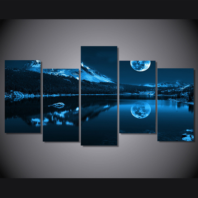 640x640 Hd Printed Snowy Night Moon Painting On Canvas Room Decoration - Night Moon Painting