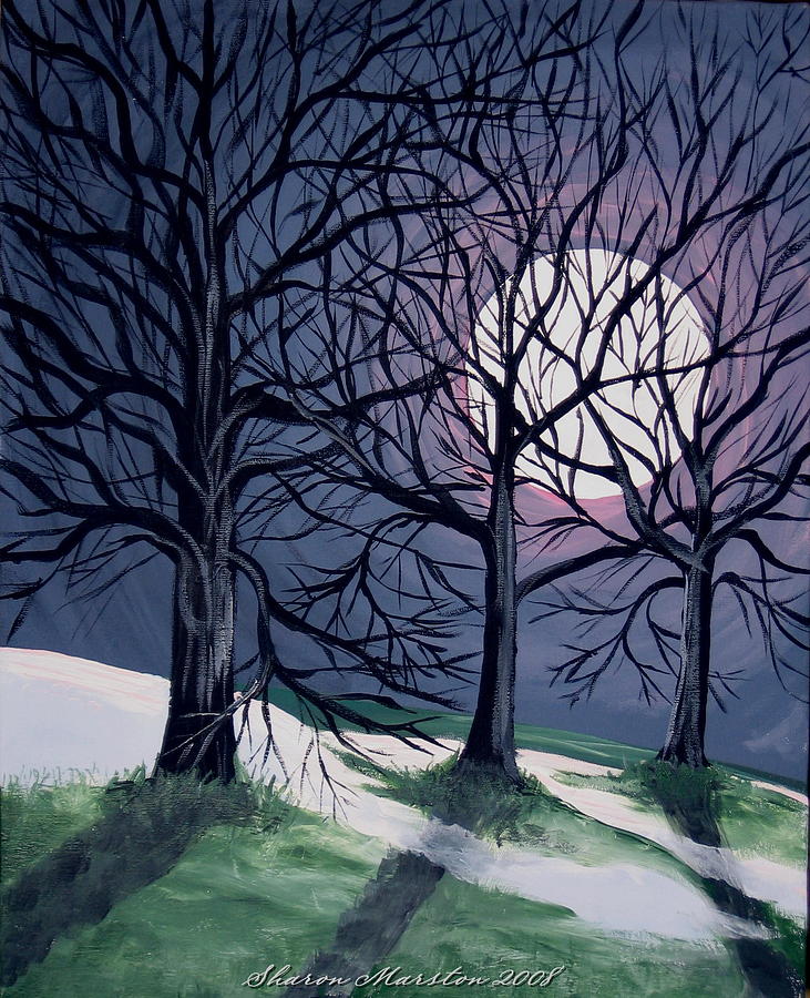 731x900 Last Night Of The Winter Moon Painting By Sharon Marcella Marston - Night Moon Painting
