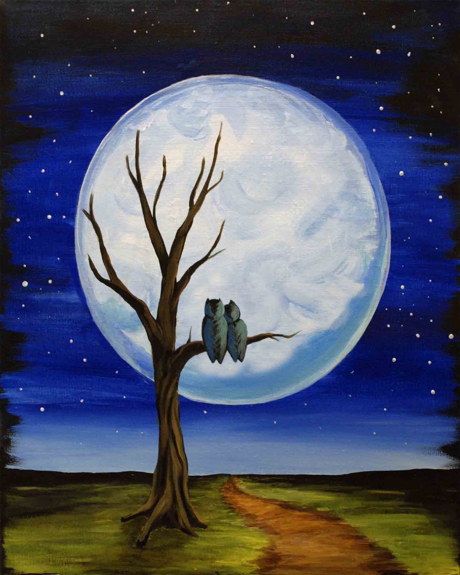 1600x2000 Paint Date Owl - Night Moon Painting