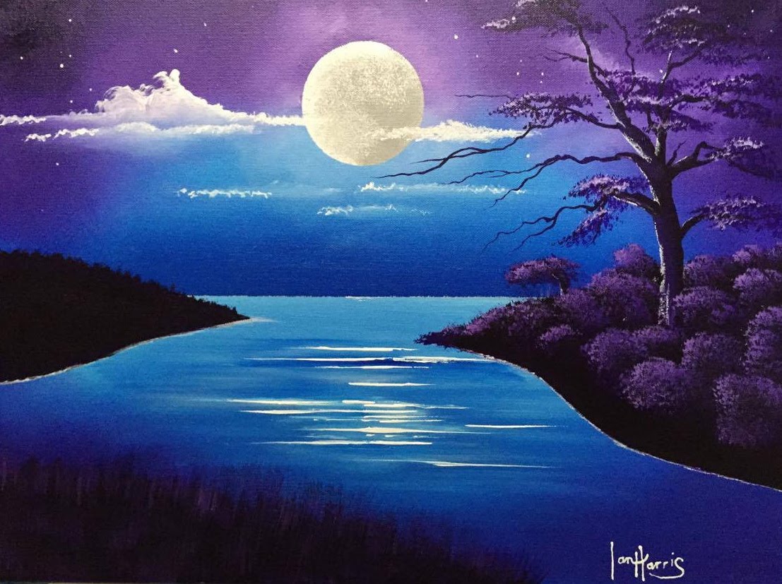 1107x827 42. Acrylic Moon Over Lake - Night Moon Painting