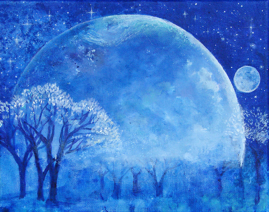 900x709 Blue Night Moon Painting By Ashleigh Dyan Bayer - Night Moon Painting