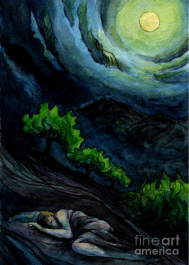 642x900 Boy Sleeping Full Moon Night Painting By Kirohan Art - Night Moon Painting