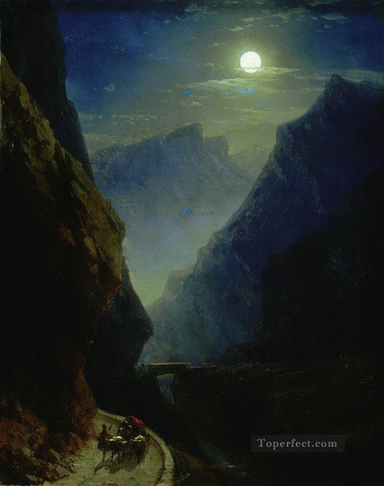 791x1000 Ivan Aivazovsky Darial Gorge Moon Night Mountain Painting In Oil - Night Mountain Painting