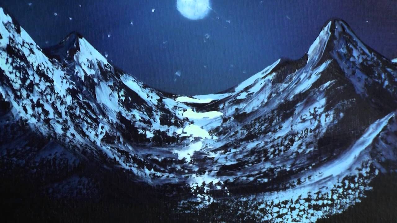1280x720 Moonlit Mountain - Night Mountain Painting