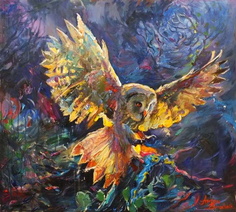 770x690 Saatchi Art Night Owl Painting By Artem Brazhnik - Night Owl Painting