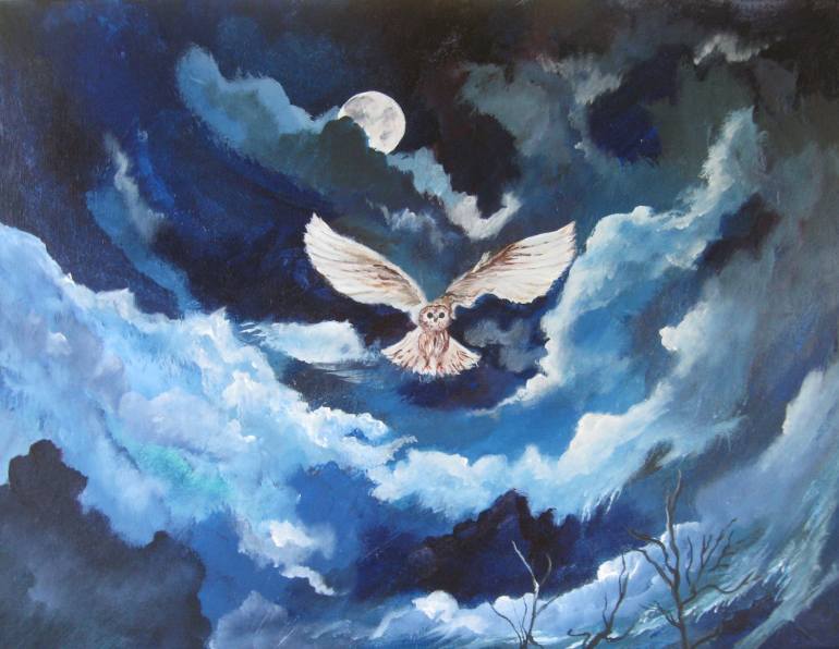 770x596 Saatchi Art Night Owl Painting By Laura Mahoney - Night Owl Painting