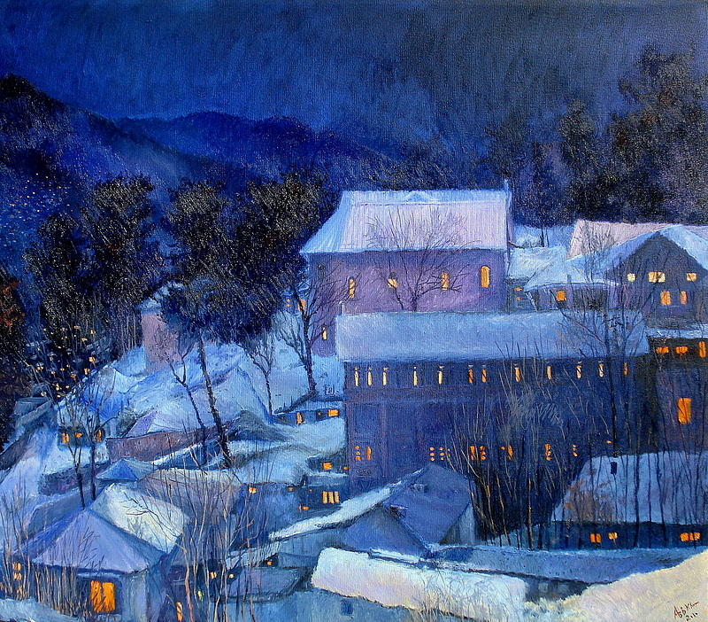 800x702 Night Scene Painting By Abid Khan - Night Scene Painting