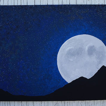354x354 Full Moon Night Sky Painting, Moon And From Mae2designs - Night Sky Canvas Painting