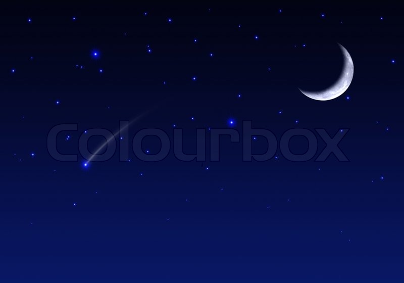 800x560 Beautiful Night Sky With Moon Stars And Meteor Stock Photo - Night Sky Moon Painting