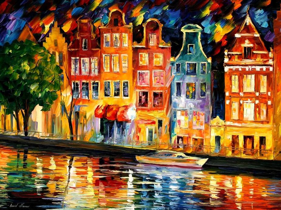 925x693 The Sky Of Amsterdam Palette Knife Oil Painting On Canvas By - Night Sky Painting Famous
