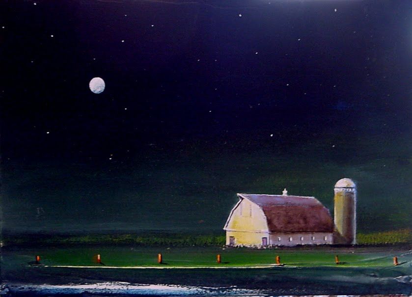 839x605 Night Time Art White Barn, Acrylics And Paintings - Night Time Painting