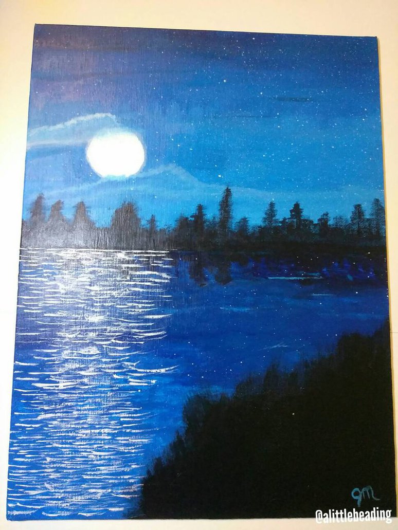 774x1031 Night Time Lake Painting By Lilpandi - Night Time Painting