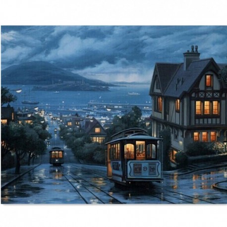 458x458 Night Train Digital Oil Painting Diy Oil Painting By Numbers Kits - Night Train Painting