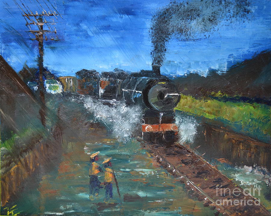 900x719 Night Train Painting By Denise Tomasura - Night Train Painting