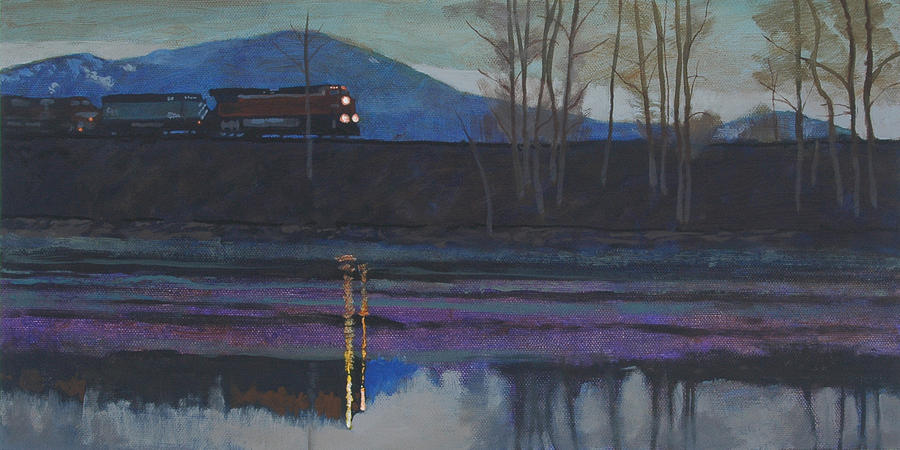 900x450 Night Train Painting By Robert Bissett - Night Train Painting