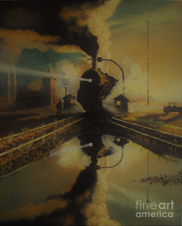 725x900 Night Train Painting By William Michel - Night Train Painting